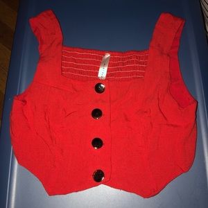 Gold-button Vest Crop